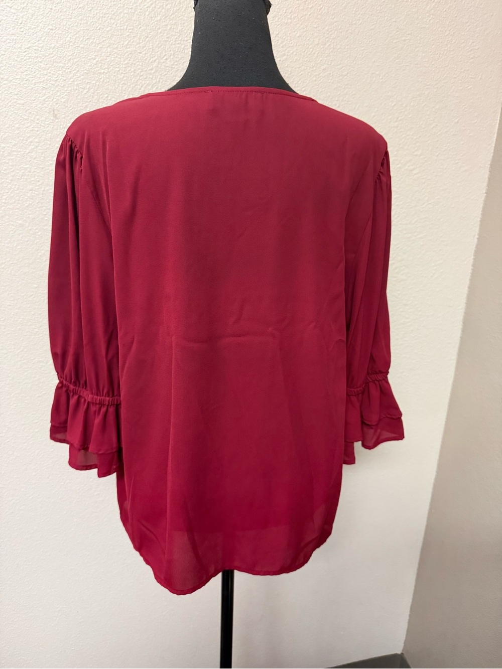 CeCe Burgundy Red Blouse Women’s Large 3/4 Sleeve Draped Neck Career Top - Picture 4 of 8